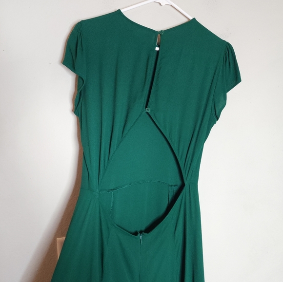 Reformation Gavin Emerald Green Dress Open Back Cap Sleeve Slit Midi Size 12 - Picture 11 of 16